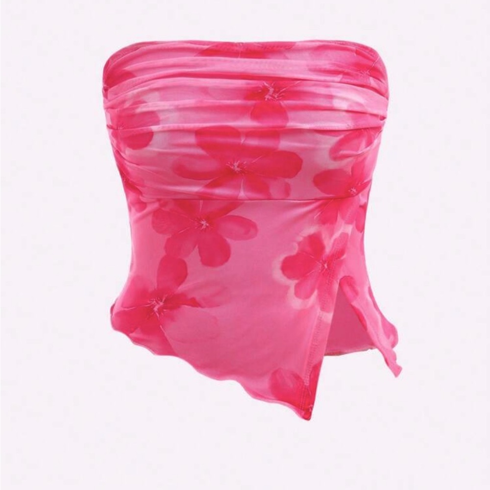 Floral Pink Strapless Top